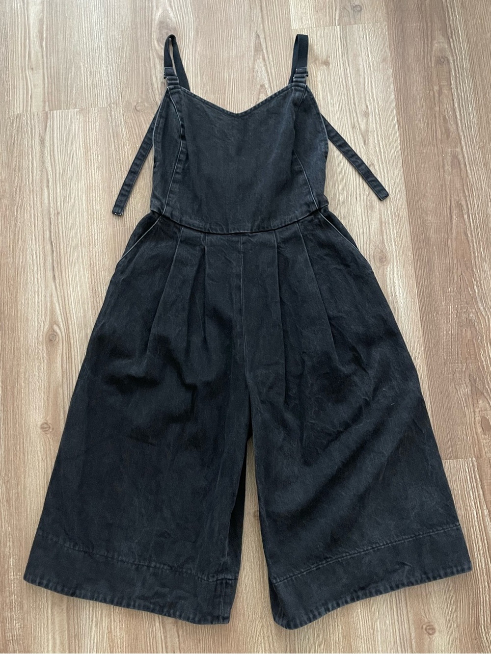 Club Monaco Black Denim Wide-Leg Overalls